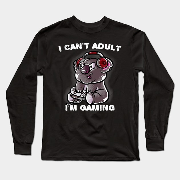 I Cant Adult Im Gaming Introvert Gamer Nerd Koala Bear Long Sleeve T-Shirt by omorihisoka